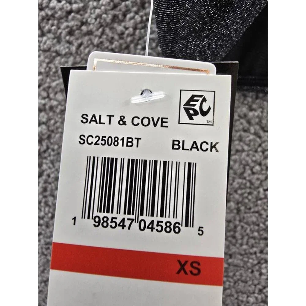 Salt + Cove Solid Lurex Twist-Front Bralette Bikini Women's XS Black Hook Back